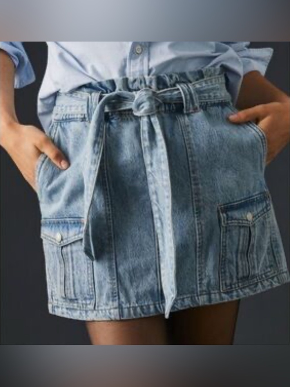 BLANK NYC Denim Mini Cargo Skirt XL Belted Moon River Rinse 90s Festival Y2K